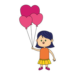cute girl with heart balloons icon