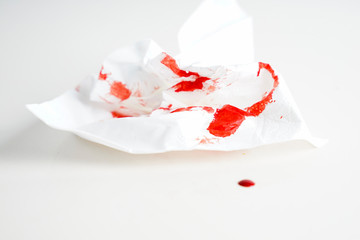 Blood at the paper tissue 