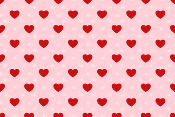 Seamless pattern image of red hearts on pink background.