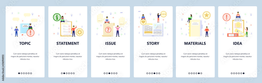 Wall mural open book, todo list, office materials. mobile app onboarding screens. menu vector banner template f