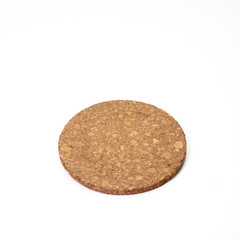 The close up of wooden cork coasters on white background.