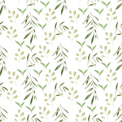 Watercolor pattern green leaves spring illustration seamless pattern