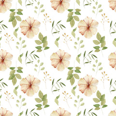 Flower green leawes illustartion watercolor  pattern on white backgraund