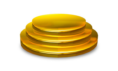 Gold podium isolated on white background with clipping path. Abstract round golden on award ceremony. 3d rendering design for display product on website. Empty pedestal for advertising and banner.