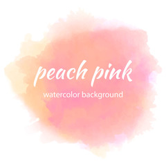 Naklejka na ściany i meble Peach watercolour stain in watercolor style ,pink background. Colorful gradient brush design. Banner design template. Bright vector illustration.