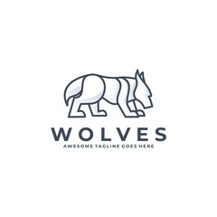 Vector Logo Illustration Wolves Line Art Style