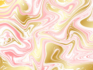 Bright pink- gold marble background. Water wave abstract design. Vintage style Nature backdrop. Wedding invitation.