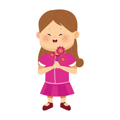 cartoon girl with beautiful flowers, colorful design
