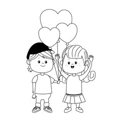 happy girl and boy with hearts balloons, flat design
