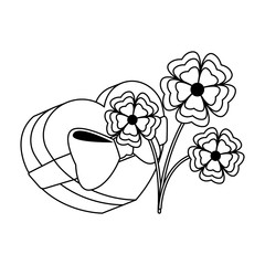 chocolate heart box and beautiful flowers, flat design