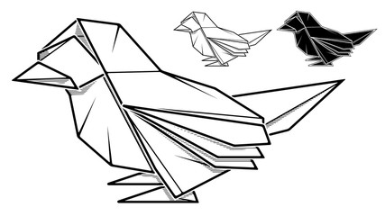 Image of paper sparrow origami (contour drawing).
