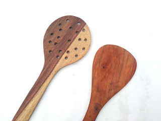 some wooden spatula isolated on white background