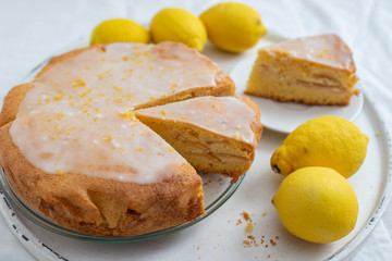 Home made lemon bundt cake with sugar icing