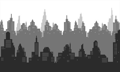 A black and white silhouette of the city