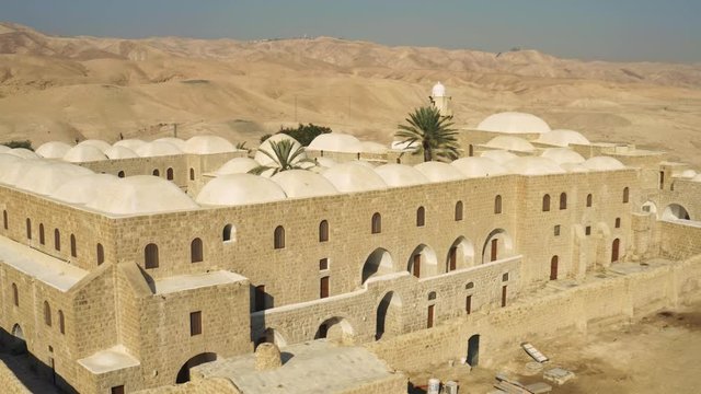 Nabi Musa (Prophet Moses) burial site in Judean desert, Israel, 4k aerial
