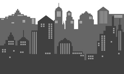 Obraz premium Black and white illustration of a city with shadows