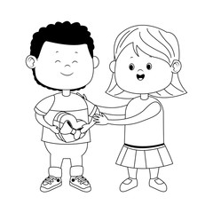 cartoon girl and boy with chocolate box, flat design