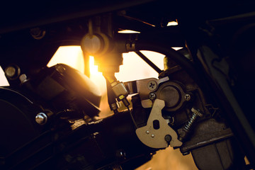 Cose-up silhouette of motorbike on sunset background,Enjoying freedom and active lifestyle.