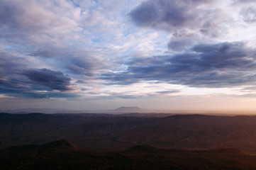 Beautiful tropical forest landscape with table shaped mountain, Phu Pha Jit in Nam Nao National park. Petchabun - Thailand