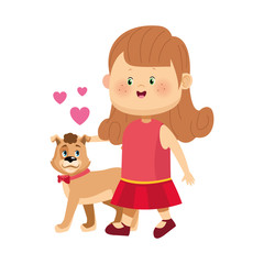 Fototapeta premium cartoon happy girl walking with cute dog