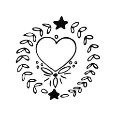 Hand drawn elements for decor with heart, stars and leaves vector illustration.