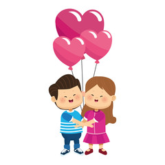 happy girl and boy in love with hearts balloons, colorful design