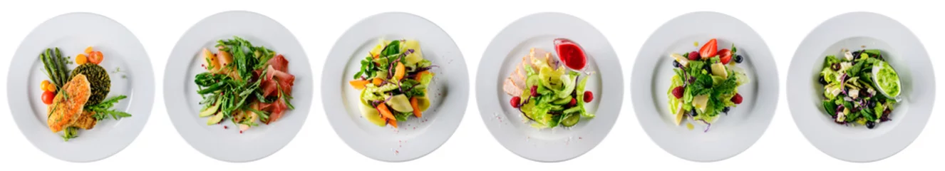 Photo sur Plexiglas Manger ensemble de salades fraîches isolated on white