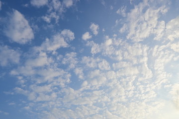 fluffy cloud above blue sky with sunlight in the morning