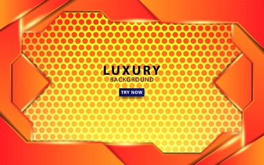 modern abstract technology orange vector background with gold line.Overlap layers with paper effect. digital template. Realistic light effect on textured hexagon background.vector illustration.