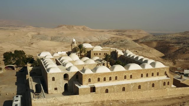 Nabi Musa (Prophet Moses) burial site in Judean desert, Israel, 4k aerial