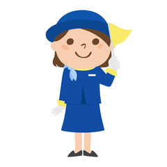 職業のイラスト。団体ツアーに添乗する若い女性。