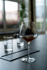 Filter coffee served in wine glass