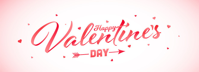 Red Happy Valentine's Day Font with Hearts Decorated on Glossy Background.
