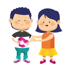 cartoon girl and boy with chocolate box, colorful design