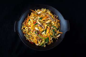 Stir fried Korean glass noodle with soy sauce called Japchae