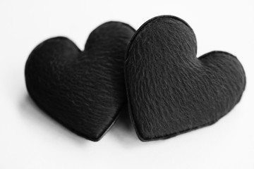 Couple black heart on white background - Lonely sad heartbroken Disappointed love Valentines day concept , heart monochrome