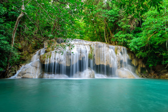 Waterfall in Tropical forest at Erawan waterfall National Park, Thailand © totojang1977