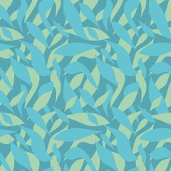 Seamless pattern with shapes of leaves. Abstract azure blue background for textile, fabric, design, web. Camouflage.