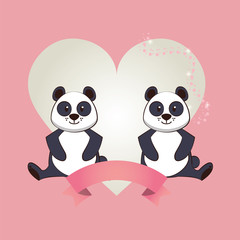happy valentines day card with cute bears pandas couple