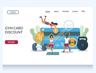 Gym card discount vector website landing page design template