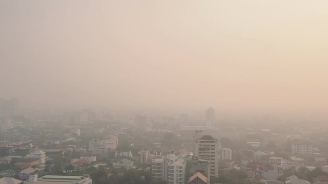 Cityscape of Bangkok covered by mixture of dust in air pollution, situation of air pollution 2.5 pm in Bangkok, Air pollution in big city,  it is unhealthy.