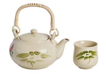 Chinese ceramic teapot with a cup with a pattern
