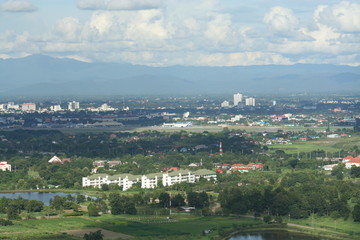 Big Airplane Airbus A380 Parking at chiangmai Airport and Chiangmai City Over View