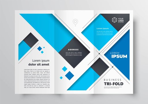 Tri-fold brochure design template stripes blue color business cover