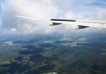 Fototapeta premium Airplane wing in flight
