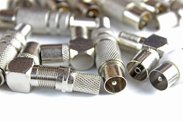 Metal adapter for internet networks isolated on white background.