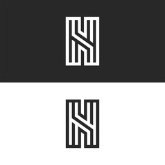 Monogram letter n logo, calligraphic clean design element for business card emblem, strict ornament with smooth black and white lines.