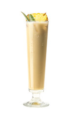 Pina colada in a tall glass with a piece of pineapple