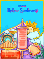illustration of Makar Sankranti wallpaper with colorful kite for festival of India