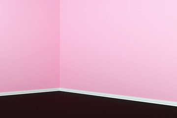 Empty corner with pink walls and black floor. Empty room studio gradient used for background and display your product. 3d illustration